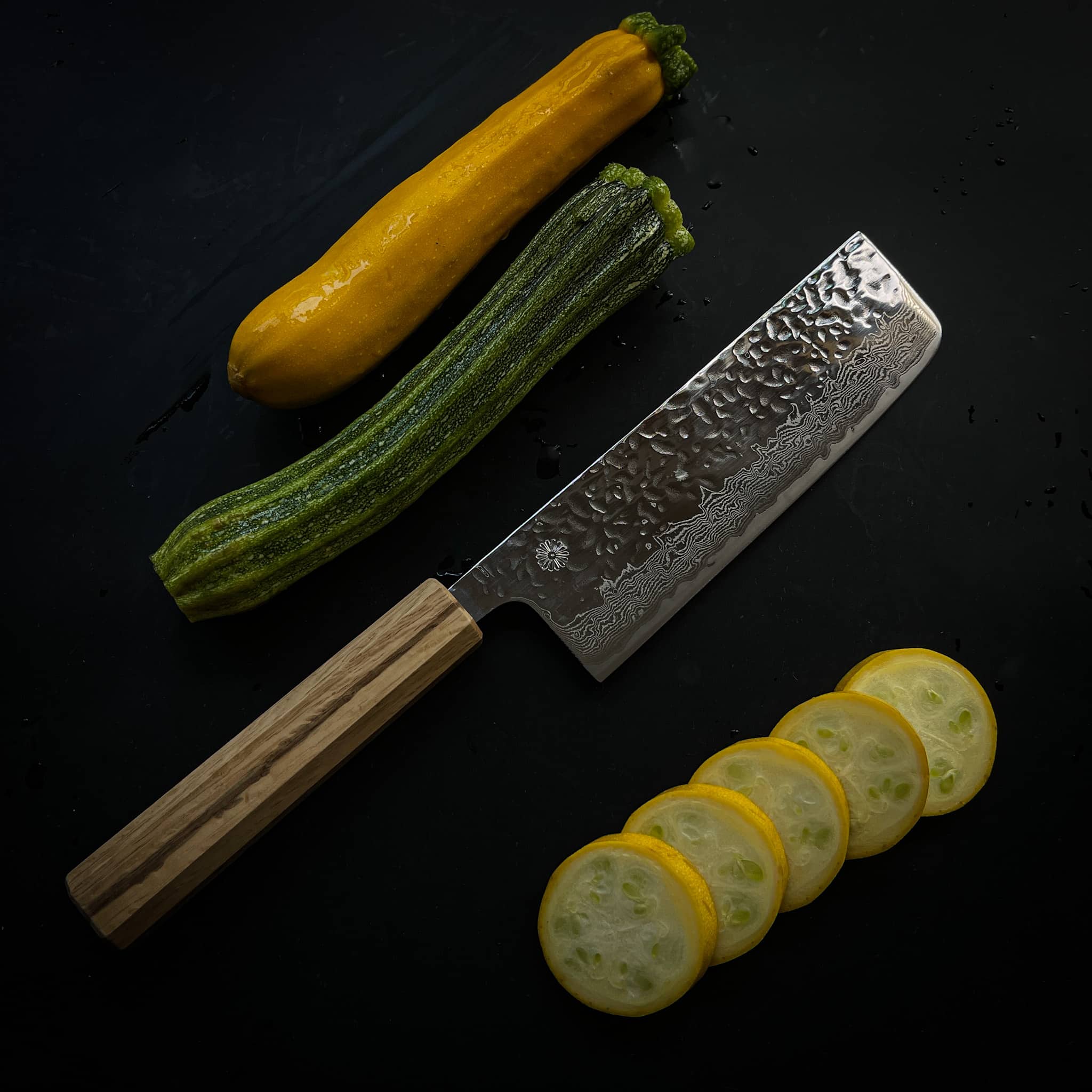 NATUR Nakiri Damascus Tsuchime Nakiri knife Damascus knife Kashi handle Kikusumi Japanese knife